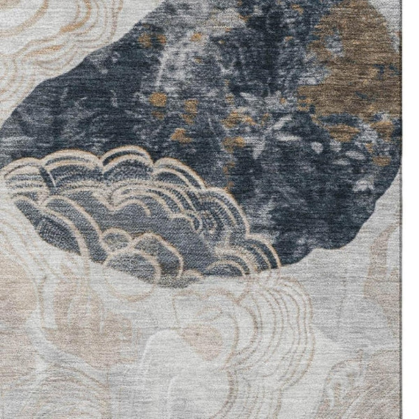 HomeRoots 8' X 10' Stylish Gray Charcoal & Beige Geometric Washable Area Rug with UV Protection & Durability 697192