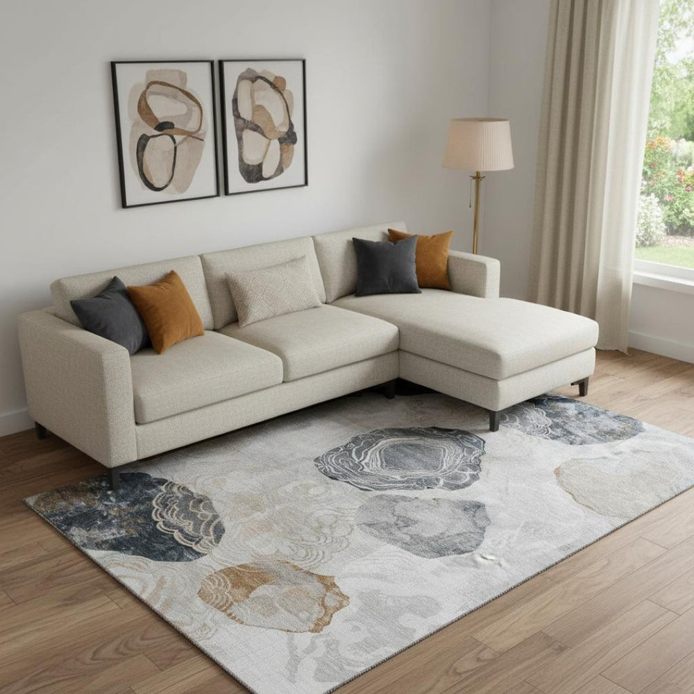 HomeRoots 9' X 12' Gray Charcoal & Beige Geometric Washable Area Rug - UV Protected, Durable & Stylish Choice! 697193