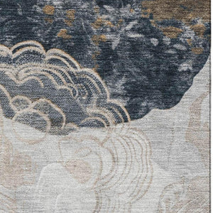 HomeRoots 9' X 12' Gray Charcoal & Beige Geometric Washable Area Rug - UV Protected, Durable & Stylish Choice! 697193