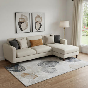HomeRoots 10' Modern Gray Charcoal & Beige Geometric Area Rug - Washable, UV-Protected for High-Traffic Spaces 697194