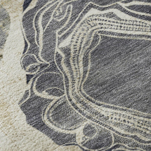 HomeRoots 8' Geometric Washable Round Rug in Ivory, Tan & Charcoal - UV Protection, Stain Resistant, Non-Slip! 697197