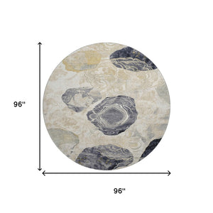 HomeRoots 8' Geometric Washable Round Rug in Ivory, Tan & Charcoal - UV Protection, Stain Resistant, Non-Slip! 697197