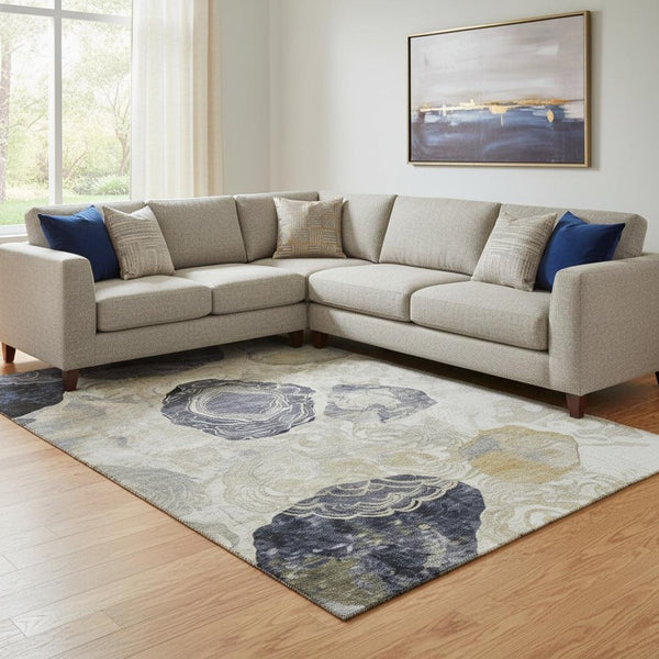 HomeRoots 8' X 10' Ivory Tan & Charcoal Geometric Area Rug - Washable, UV Protected, Stylish & Durable! 697198