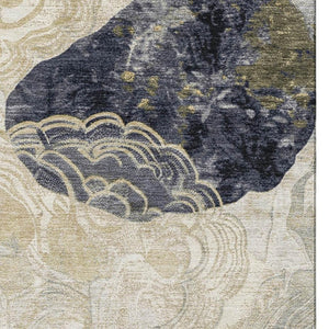 HomeRoots 8' X 10' Ivory Tan & Charcoal Geometric Area Rug - Washable, UV Protected, Stylish & Durable! 697198