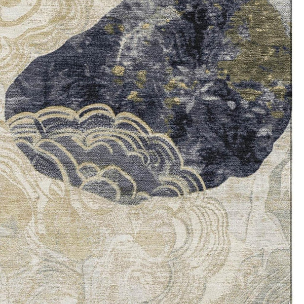 HomeRoots 8' X 10' Ivory Tan & Charcoal Geometric Area Rug - Washable, UV Protected, Stylish & Durable! 697198