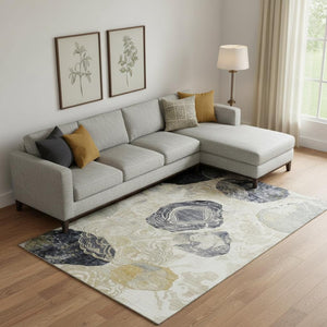 HomeRoots 9' X 12' Stylish Geometric Ivory Tan Charcoal Area Rug – Washable, UV Protected & Family-Friendly! 697199