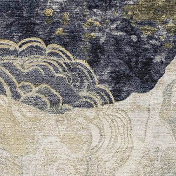 HomeRoots 9' X 12' Stylish Geometric Ivory Tan Charcoal Area Rug – Washable, UV Protected & Family-Friendly! 697199