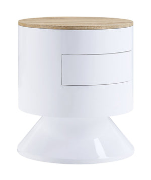 English Elm Otith Glossy White Accent Table with Drawer and Display Shelf — Modern Round Utility Piece B2726P243239