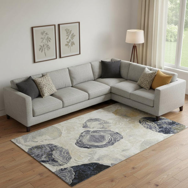 HomeRoots 10' X 14' Ivory Tan Charcoal Geometric Area Rug - Washable, Stain-Resistant, UV Protected & Durable! 697200