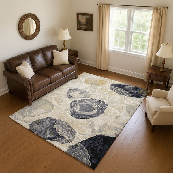 HomeRoots 10' X 14' Ivory Tan Charcoal Geometric Area Rug - Washable, Stain-Resistant, UV Protected & Durable! 697200