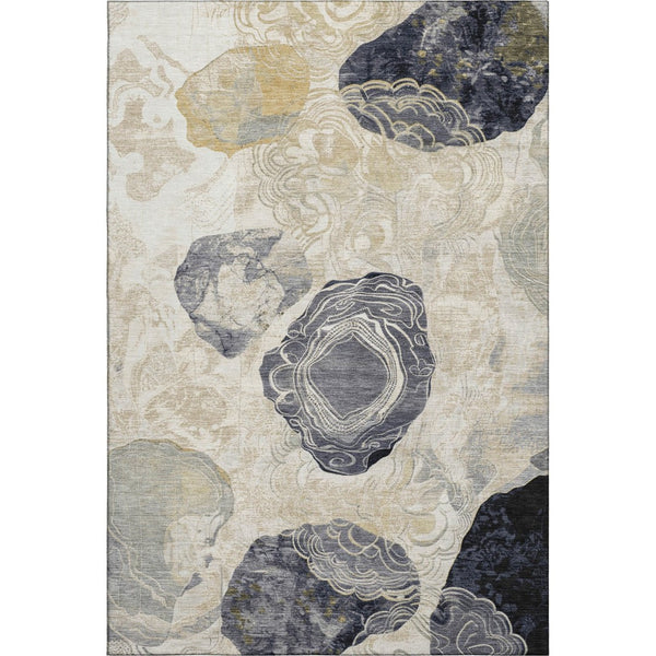 HomeRoots 10' X 14' Ivory Tan Charcoal Geometric Area Rug - Washable, Stain-Resistant, UV Protected & Durable! 697200
