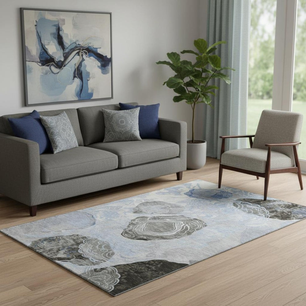 HomeRoots 5' X 8' Modern Geometric Sky Blue Area Rug – Durable, Stain Resistant, UV Protected for Busy Homes 697202