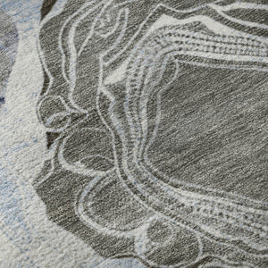 HomeRoots 8' Sky Blue Charcoal Ivory Geometric Round Rug - Washable, UV Protected, Non-Slip for Modern Spaces 697203