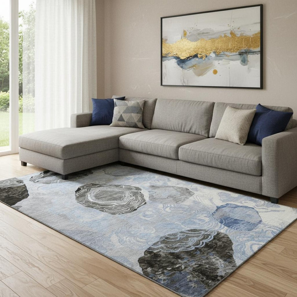HomeRoots 8' X 10' Stylish Sky Blue Geometric Area Rug – Washable, UV-Protected, Non-Slip for High-Traffic Spaces 697204