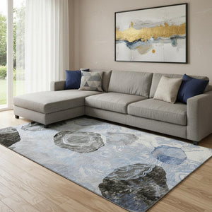 HomeRoots 8' X 10' Stylish Sky Blue Geometric Area Rug – Washable, UV-Protected, Non-Slip for High-Traffic Spaces 697204