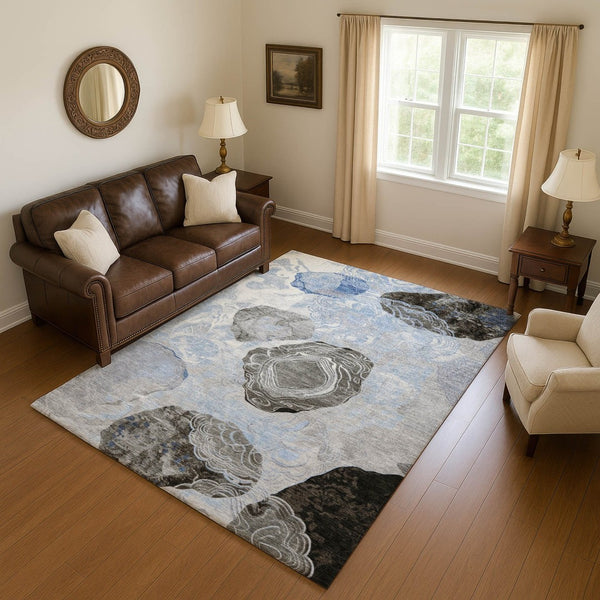 HomeRoots 8' X 10' Stylish Sky Blue Geometric Area Rug – Washable, UV-Protected, Non-Slip for High-Traffic Spaces 697204