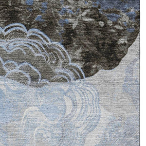 HomeRoots 9' X 12' Sky Blue Charcoal Ivory Geometric Area Rug - Washable, UV-Protected, Pet-Friendly Design 697205