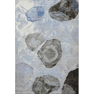HomeRoots 10' Sky Blue Charcoal & Ivory Geometric Washable Area Rug with UV Protection for Any Room Style 697206