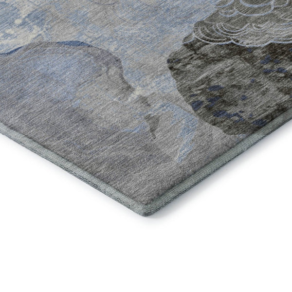HomeRoots 10' Sky Blue Charcoal & Ivory Geometric Washable Area Rug with UV Protection for Any Room Style 697206