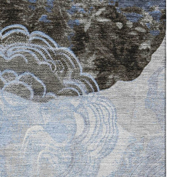 HomeRoots 10' Sky Blue Charcoal & Ivory Geometric Washable Area Rug with UV Protection for Any Room Style 697206