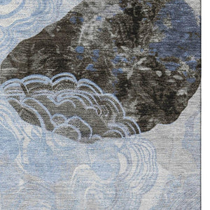 HomeRoots 10' Sky Blue Charcoal & Ivory Geometric Washable Area Rug with UV Protection for Any Room Style 697206