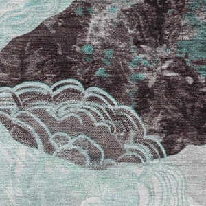 HomeRoots 8' X 10' Teal Charcoal Ivory Geometric Area Rug - Washable, UV Protected, Durable for Kids & Pets 697210