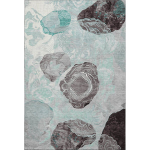 HomeRoots 10' X 14' Teal Charcoal Ivory Geometric Area Rug - Washable, Stain-Resistant, UV Protected Design 697212