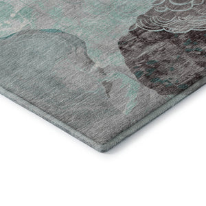 HomeRoots 10' X 14' Teal Charcoal Ivory Geometric Area Rug - Washable, Stain-Resistant, UV Protected Design 697212