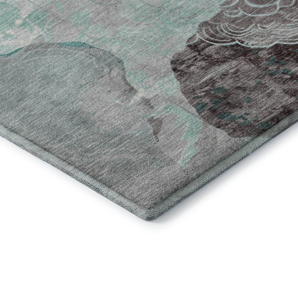 HomeRoots 10' X 14' Teal Charcoal Ivory Geometric Area Rug - Washable, Stain-Resistant, UV Protected Design 697212