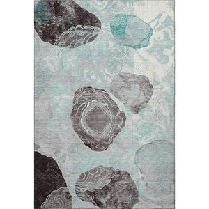 HomeRoots 10' X 14' Teal Charcoal Ivory Geometric Area Rug - Washable, Stain-Resistant, UV Protected Design 697212
