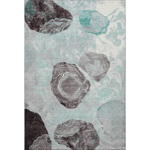 HomeRoots 10' X 14' Teal Charcoal Ivory Geometric Area Rug - Washable, Stain-Resistant, UV Protected Design 697212