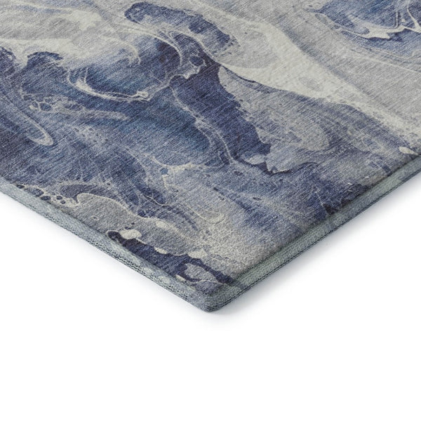 HomeRoots 8' Blue and Ivory Abstract Washable Round Rug - Durable, UV-Protected, Easy-Clean Perfect for Any Space 697215