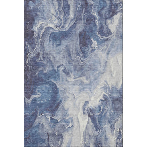HomeRoots 8' X 10' Abstract Washable Area Rug in Blue & Ivory - Stylish UV-Protected Design for High-Traffic Spaces 697216