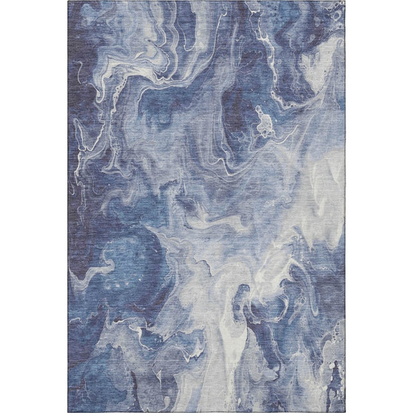 HomeRoots 8' X 10' Abstract Washable Area Rug in Blue & Ivory - Stylish UV-Protected Design for High-Traffic Spaces 697216