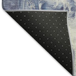 HomeRoots 9' X 12' Blue & Ivory Abstract Area Rug - Durable, Washable, UV-Protected for High-Traffic Spaces 697217