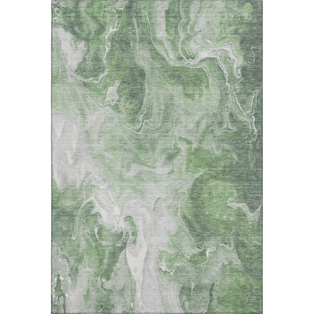 HomeRoots 5' X 8' Abstract Washable Area Rug in Green, Gray & Ivory – Durable, Stain-Resistant, UV Protected! 697220