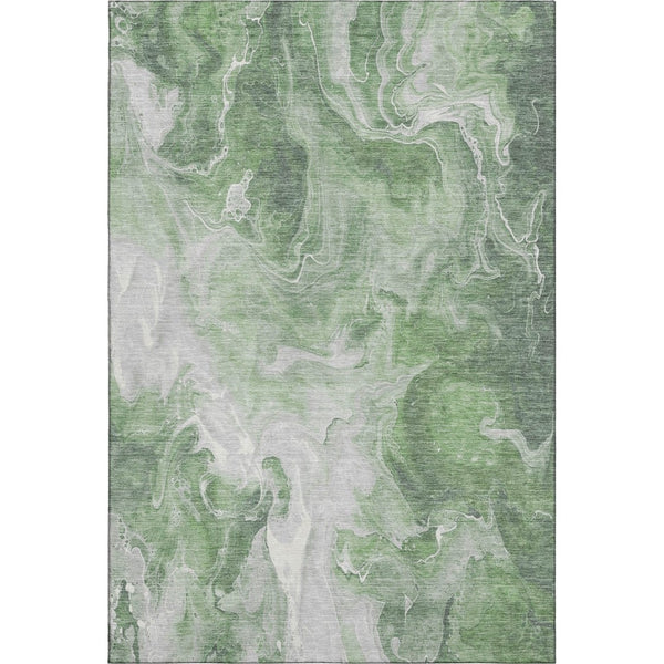 HomeRoots 5' X 8' Abstract Washable Area Rug in Green, Gray & Ivory – Durable, Stain-Resistant, UV Protected! 697220