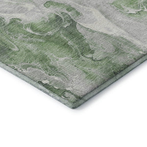 HomeRoots 5' X 8' Abstract Washable Area Rug in Green, Gray & Ivory – Durable, Stain-Resistant, UV Protected! 697220