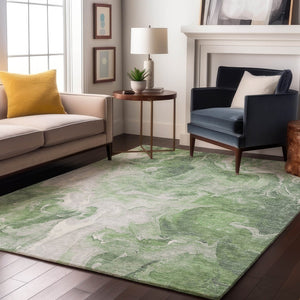 HomeRoots 5' X 8' Abstract Washable Area Rug in Green, Gray & Ivory – Durable, Stain-Resistant, UV Protected! 697220