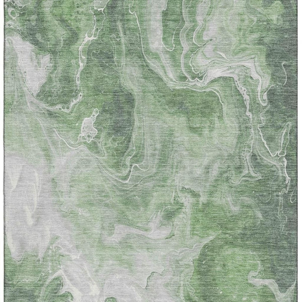 HomeRoots 5' X 8' Abstract Washable Area Rug in Green, Gray & Ivory – Durable, Stain-Resistant, UV Protected! 697220