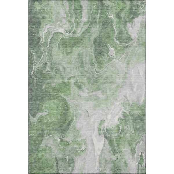 HomeRoots 5' X 8' Abstract Washable Area Rug in Green, Gray & Ivory – Durable, Stain-Resistant, UV Protected! 697220