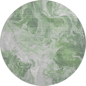 HomeRoots 8' Round Area Rug in Green, Gray, Ivory - Stylish, Stain-Resistant, UV-Protected, Non-Slip Design 697221
