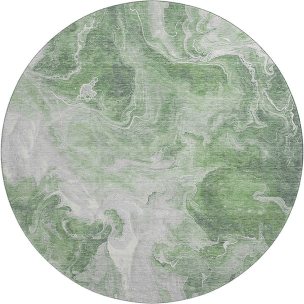 HomeRoots 8' Round Area Rug in Green, Gray, Ivory - Stylish, Stain-Resistant, UV-Protected, Non-Slip Design 697221