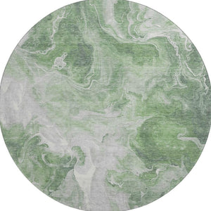 HomeRoots 8' Round Area Rug in Green, Gray, Ivory - Stylish, Stain-Resistant, UV-Protected, Non-Slip Design 697221