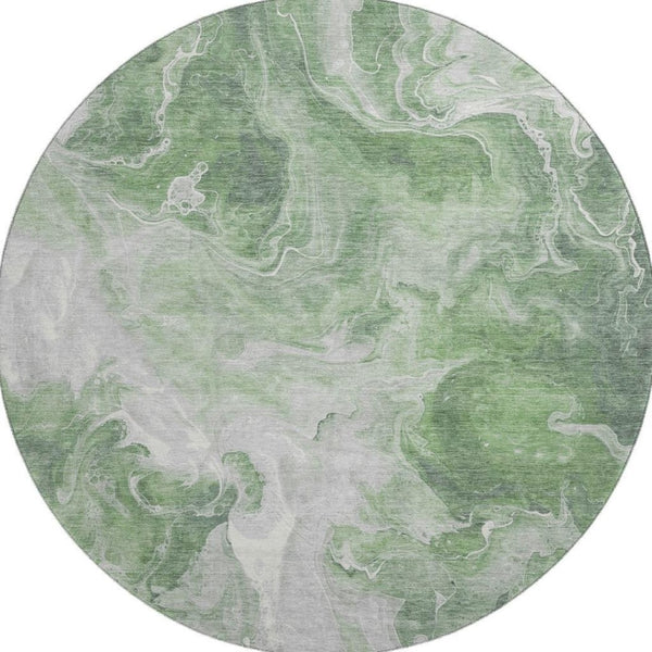 HomeRoots 8' Round Area Rug in Green, Gray, Ivory - Stylish, Stain-Resistant, UV-Protected, Non-Slip Design 697221