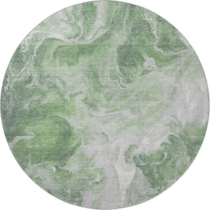HomeRoots 8' Round Area Rug in Green, Gray, Ivory - Stylish, Stain-Resistant, UV-Protected, Non-Slip Design 697221
