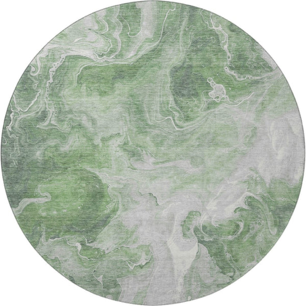 HomeRoots 8' Round Area Rug in Green, Gray, Ivory - Stylish, Stain-Resistant, UV-Protected, Non-Slip Design 697221