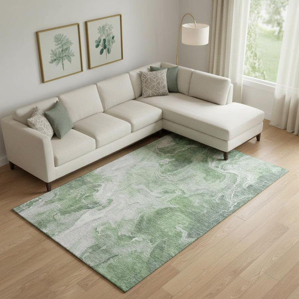 HomeRoots 10' X 14' Washable Area Rug in Green, Gray & Ivory - Modern Abstract Design with UV Protection 697224