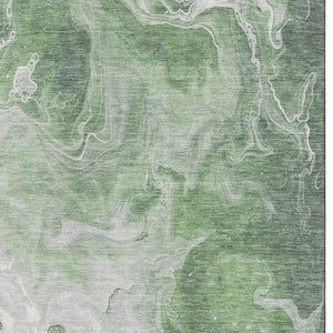 HomeRoots 10' X 14' Washable Area Rug in Green, Gray & Ivory - Modern Abstract Design with UV Protection 697224