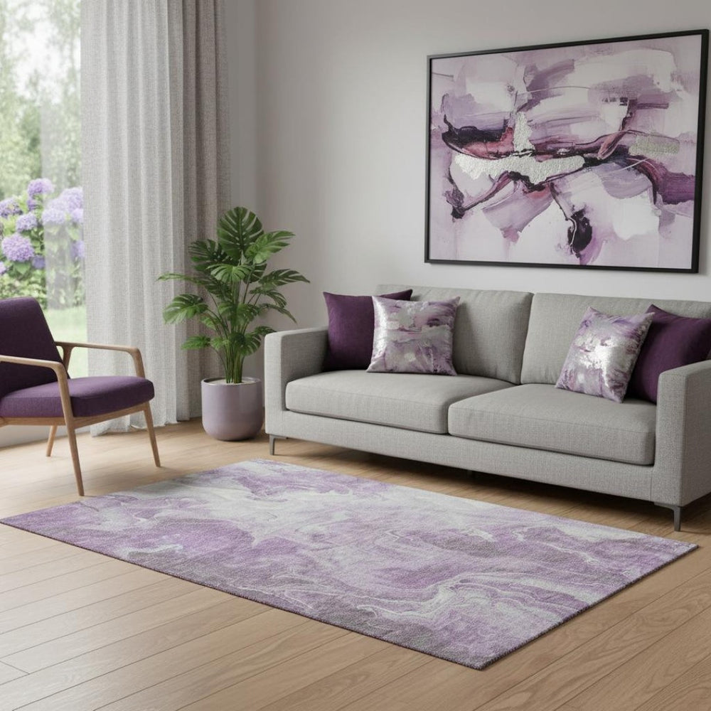 HomeRoots 5' X 8' Lavender And Ivory Abstract Area Rug - Durable, Stain Resistant, UV Protected for Modern Homes 697226